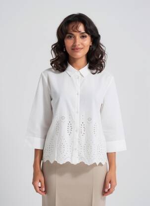 Cămașă țesătură poplin mâneci 3/4 alb STREET ONE femeie