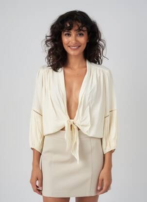 Top mâneci lungi mâneci lungi alb LARAETHNICS femeie