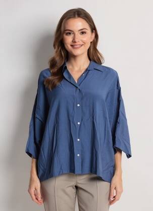 Cămașă mâneci scurte mâneci scurte albastru LARAETHNICS femeie