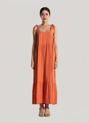 Rochie lungă croială fluidă bretele subțiri portocalie LOLA ESPELETA femeie