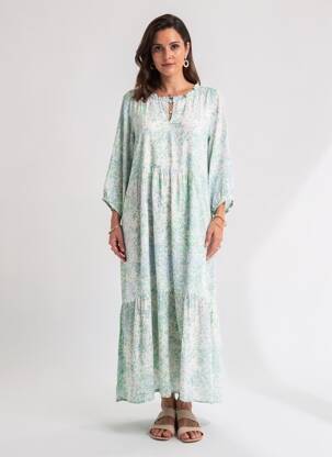 Rochie lungă imprimeu fantezie mâneci 3/4 verde CREAM femeie