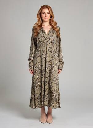 Rochie lungă imprimeu fantezie mâneci lungi verde LOLA ESPELETA femeie