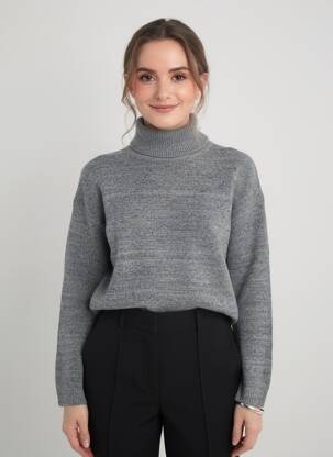 Pulover cu guler înalt tricot gros mâneci lungi gri SOYACONCEPT femeie