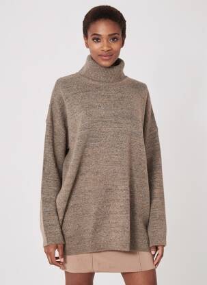 Pulover cu guler înalt tricot gros mâneci lungi maro SOYACONCEPT femeie