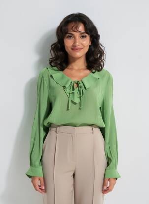 Bluză manșete cu nasturi și deschidere mâneci lungi verde CREAM femeie