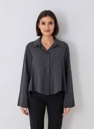 Cămașă țesătură poplin mâneci lungi negru PLEASE femeie