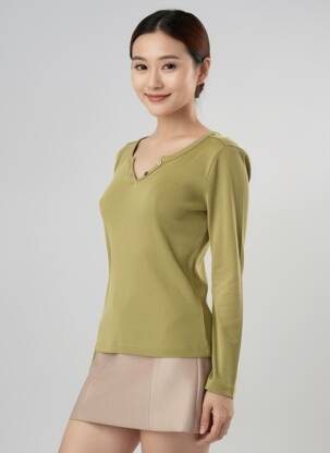 Top mâneci lungi mâneci lungi verde CREAM femeie