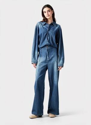 Salopetă-pantalon croială cambrată mâneci lungi albastru CREAM femeie