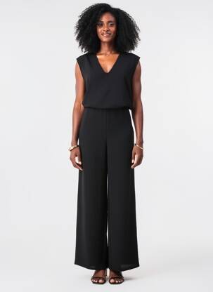 Salopetă-pantalon țesătură crep fără mâneci negru LOSAN femeie
