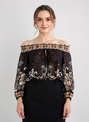 Bluză ușoară și transparentă mâneci 3/4 negru TWINSET femeie
