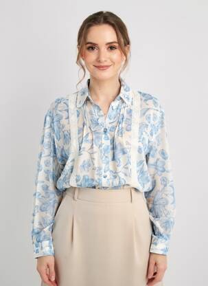 Cămașă imprimeu floral mâneci lungi albastru TWINSET femeie