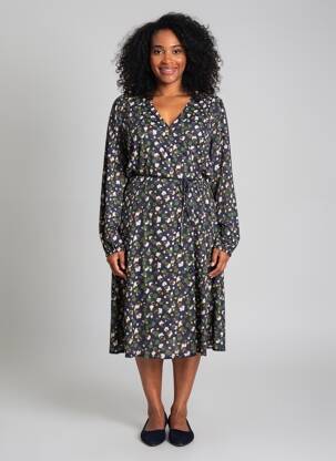Rochie midi imprimeu fantezie mâneci lungi albastru SURKANA femeie