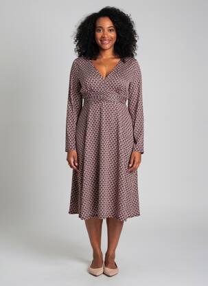 Rochie midi imprimeu fantezie mâneci lungi violet SURKANA femeie