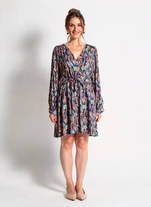 Rochie midi imprimeu fantezie mâneci lungi albastru LOLA ESPELETA femeie