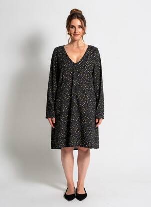 Rochie midi imprimeu fantezie mâneci lungi negru SURKANA femeie