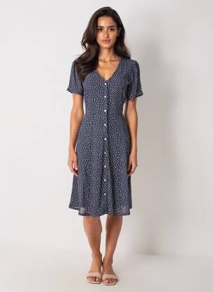 Rochie midi țesătură crep mâneci scurte albastru ONLY femeie