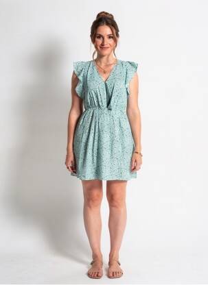 Rochie scurtă mâneci scurte mâneci scurte verde C'EST BEAU LA VIE femeie