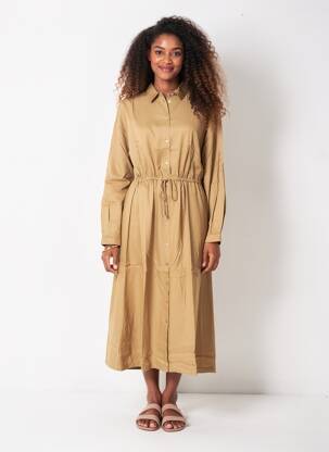 Rochie lungă mâneci lungi mâneci lungi maro KAFFE femeie