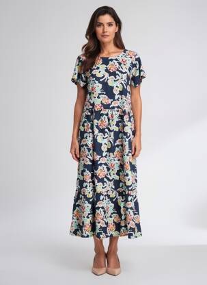 Rochie lungă imprimeu floral mâneci scurte albastru LILY & ME femeie