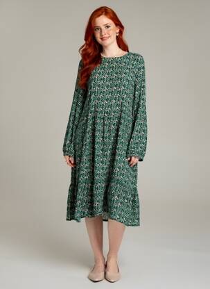 Rochie midi imprimeu floral mâneci lungi verde KAFFE femeie