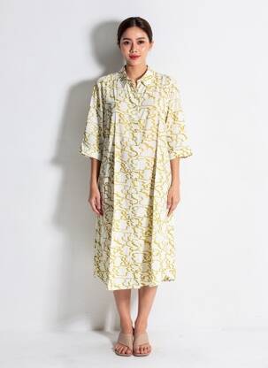 Rochie midi croială fluidă mâneci scurte bej ZILCH femeie