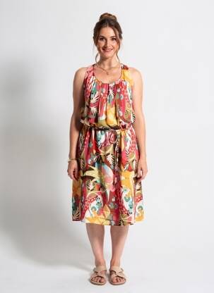 Rochie midi imprimeu floral fără mâneci roșu C'EST BEAU LA VIE femeie