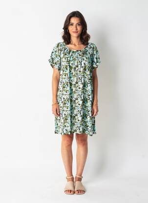 Rochie scurtă croială evazată mâneci scurte albastru KAFFE femeie