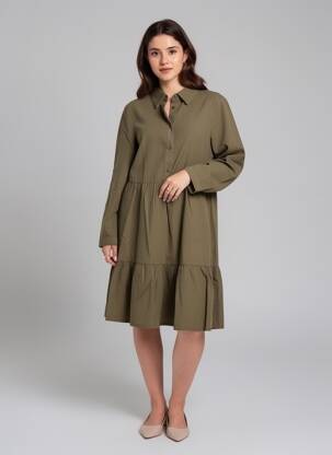 Rochie midi țesătură crep mâneci lungi verde KAFFE femeie