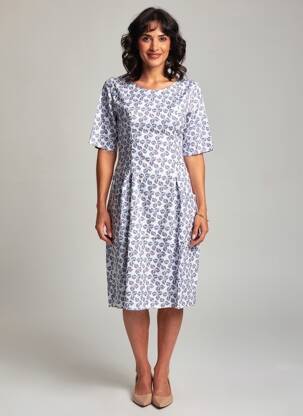 Rochie midi imprimeu fantezie mâneci scurte albastru ZILCH femeie