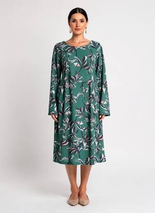 Rochie midi imprimeu floral mâneci lungi verde LILY & ME femeie