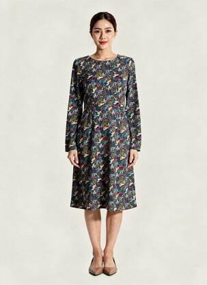 Rochie midi imprimeu floral mâneci lungi albastru LILY & ME femeie