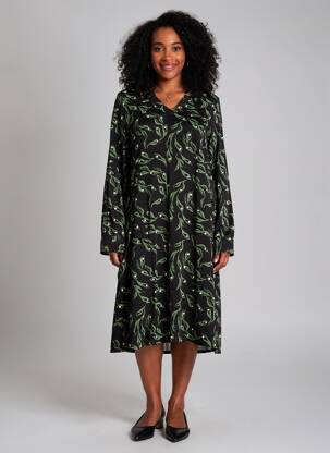 Rochie midi imprimeu fantezie mâneci lungi negru ZILCH femeie