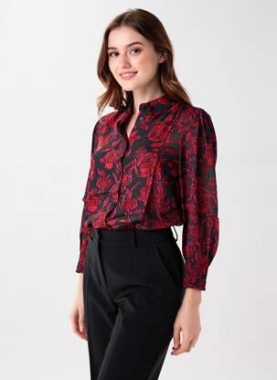 Cămașă imprimeu floral mâneci lungi roșu KAFFE femeie