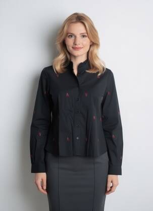 Cămașă imprimeu floral mâneci lungi negru ONLY femeie