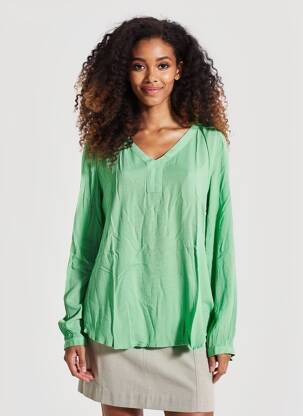 Top țesătură crep mâneci lungi verde KAFFE femeie