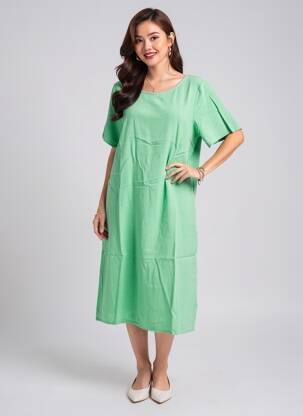 Rochie midi croială fluidă mâneci scurte verde KAFFE femeie
