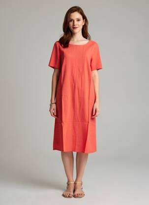 Rochie midi croială fluidă mâneci scurte roșu KAFFE femeie