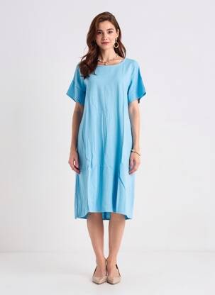 Rochie midi croială fluidă mâneci scurte albastru KAFFE femeie
