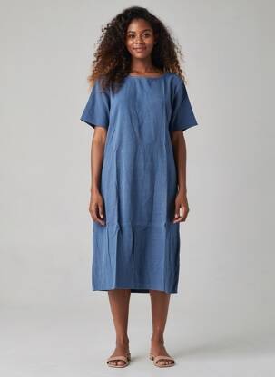 Rochie midi croială fluidă mâneci scurte albastru închis KAFFE femeie