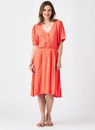 Rochie midi croială fluidă mâneci scurte portocalie KAFFE femeie