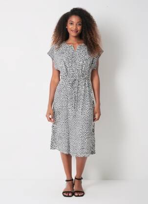 Rochie midi croială fluidă mâneci scurte negru KAFFE femeie