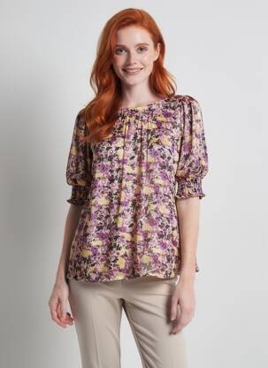 Bluză imprimeu floral mâneci 3/4 violet KAFFE femeie