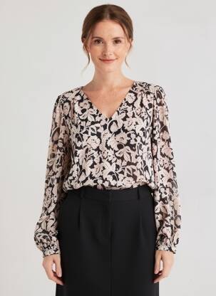Bluză țesătură poplin mâneci lungi negru C'EST BEAU LA VIE femeie