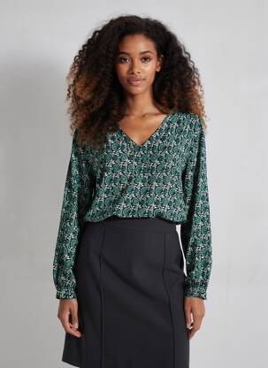 Bluză imprimeu floral mâneci lungi verde KAFFE femeie