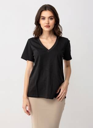 Tricou croială dreaptă mâneci scurte negru KAFFE femeie