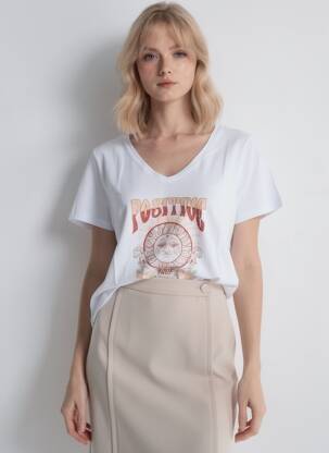 Tricou imprimeu fantezie mâneci scurte alb PIECES femeie