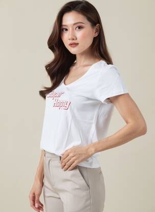 Tricou imprimeu fantezie mâneci scurte alb PIECES femeie