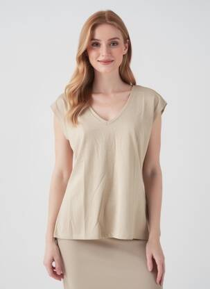 Tricou croială dreaptă fără mâneci bej KAFFE femeie