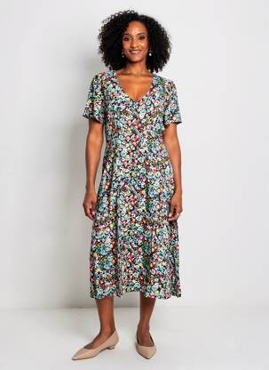Rochie lungă imprimeu floral mâneci scurte verde LILY & ME femeie