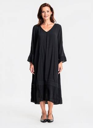 Rochie midi țesătură crep mâneci lungi negru ZHENZI femeie